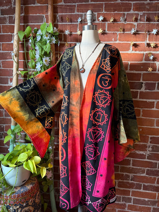 OOAK Autumn Collection - Upcycled Tapestry Chakra Tie Dye Bell Sleeve Robe