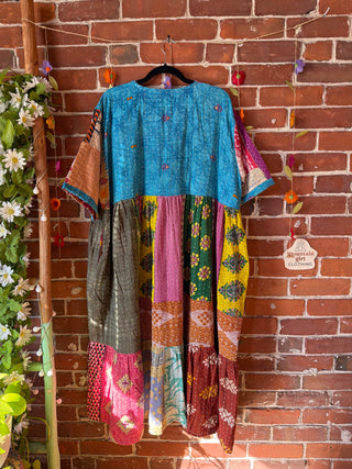 Coffee In The Morning Kantha Dress - Fits up to 3X - 100% Cotton- Fair Trade Made