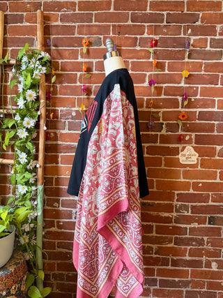 Grateful Dead Inspired Hybrid Red Boho Print Hi Lo Poncho Top