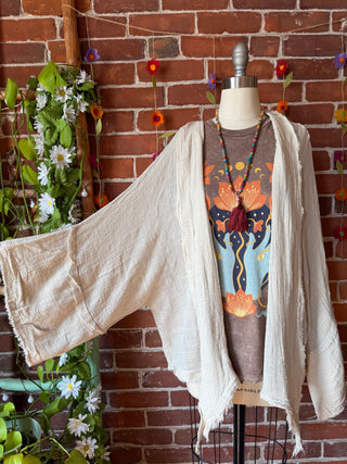 Cream 100% Cotton Gauze Boho Light Kimono Layer