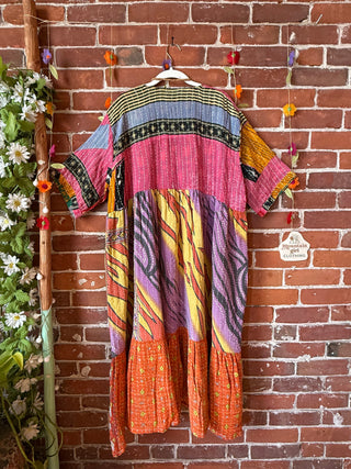 Coffee In The Morning Kantha Dress - Fits up to 3X - 100% Cotton- Fair Trade Made