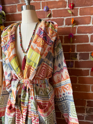 OOAK Spring Collection - Upcycled Pearl Classic Rock Inspired Rainbow Hooded Robe/Kimono