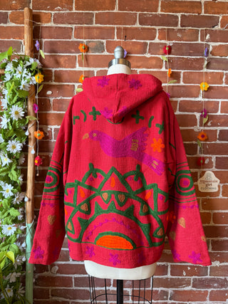 Harvest Bloom Suzani Embroidered Hooded Jacket - Fair Trade Made- Multiple Colors Available- 100% Cotton