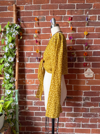 OOAK Summer Collection- Upcycled Floral Burn Out Butterfly Wrap Top - Size Medium
