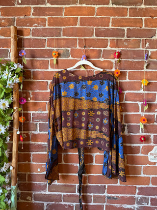 Plus Nova Upcycled Sari Cropped Wrap Top- 100% Silk- Fair Trade Made