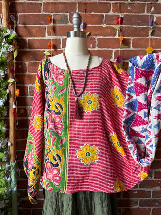 OOAK Summer Collection - Reversible Cosmic Drift Kantha Poncho Top - 2 Tops in 1