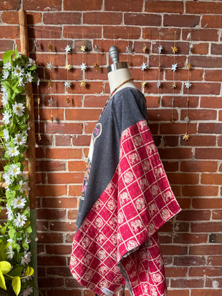 OOAK Autumn Collection- Upcycled Led Zeppelin Inspired Kantha Poncho Sweatshirt