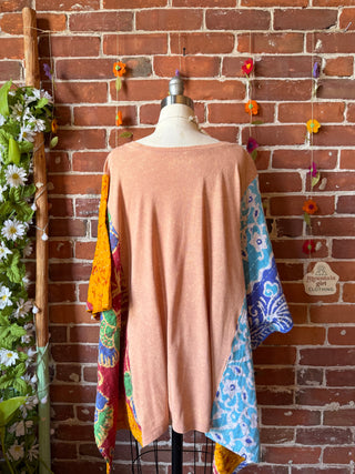 OOAK Summer Collection- Upcycled Rolling Stones Inspired Vintage Butterfly Patch Kantha Poncho Tee