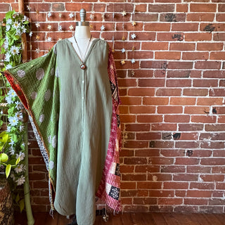 OOAK Autumn Collection - Upcycled Button Up Kantha Poncho Duster Kimono / Dress