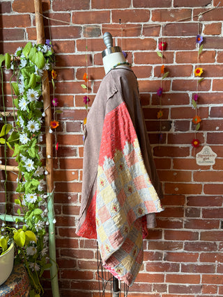 OOAK Spring Collection - Upcycled Flower Patchwork Kantha Poncho Top 🌼