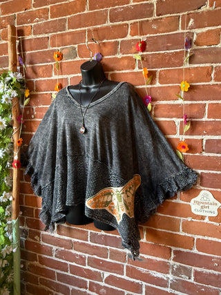 OOAK Summer Collection - Upcycled Luna Butterfly Flowy Trapeze Style Top 🦋 Charcoal