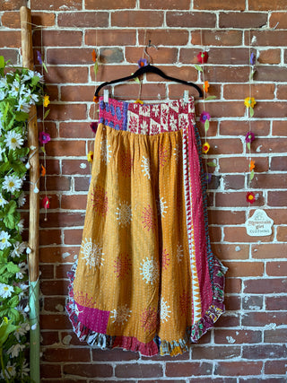 Coffee In The Morning Kantha Ruffle Wide Leg Lounge Pants - Fits up to 2X - Fair Trade Made