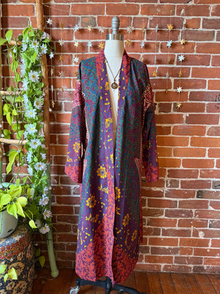Maroon Mandala Long Tapestry Robe Kimono w/ Pockets + Belt - Fair Trade Made