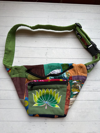 Embroidered Lotus Patchwork Fanny Pack - One Of A Kind