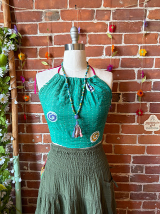 Size 14-20 In Bloom Reversible Kantha Halter Top - 100% Cotton - Fair Trade Made
