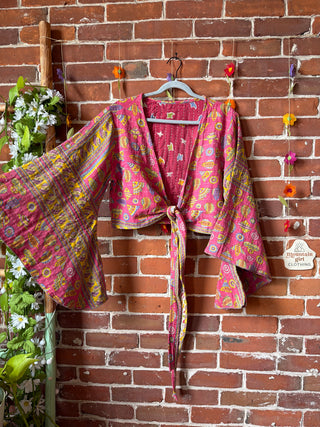 Free Size Nova Kantha Bell Sleeve Wrap Top