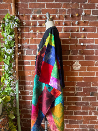 OOAK Winter Collection- Upcycled Silk Patchwork Tie Dye AC/DC Inspired Hi Lo Poncho Top