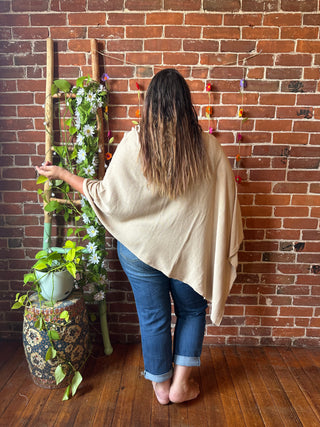 100% Cotton Autumn Stroll Poncho - Beige