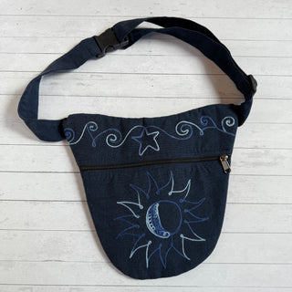 Embroidered Sun + Moon Fanny Waist Pack- Blue