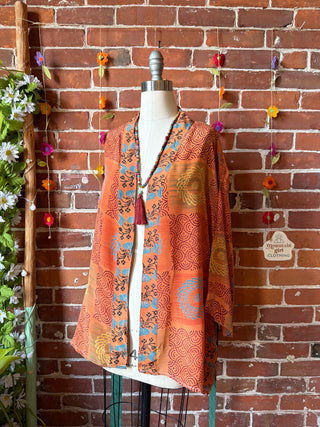 Summer Dreams 100% Sari Silk Short Robe Kimono w/ Pockets + Belt - Fair Trade Made