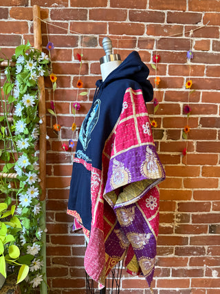 OOAK Autumn Collection- Upcycled Grateful Dead Inspired Kantha Poncho Hoodie