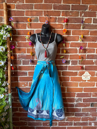 Size Small-Large Reversible Upcycled Sari Silky Wrap Skirt - Fair Trade Made