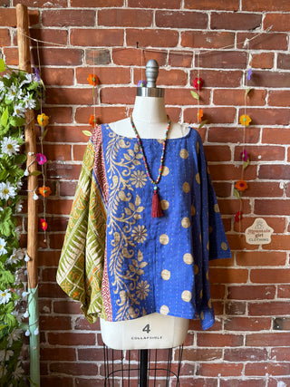 OOAK Spring Collection - Reversible Cosmic Drift Kantha Poncho Top - 2 Tops in 1!