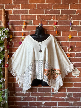 OOAK Summer Collection - Upcycled Luna Butterfly Flowy Trapeze Style Top 🦋 Cream