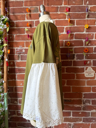 OOAK Summer Collection- Upcycled Frog & Toad Eyelet Lace Bell Sleeve Tee - Size Large
