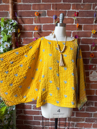 OOAK Summer Collection - Reversible Cosmic Drift Kantha Poncho Top - 2 Tops in 1!
