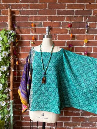 OOAK Summer Collection - Reversible Cosmic Drift Kantha Poncho Top - 2 Tops in 1