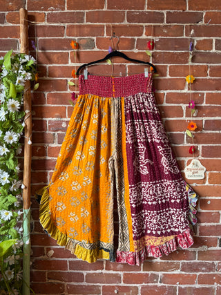 Coffee In The Morning Kantha Ruffle Wide Leg Lounge Pants - Fits up to 2X - Fair Trade Made