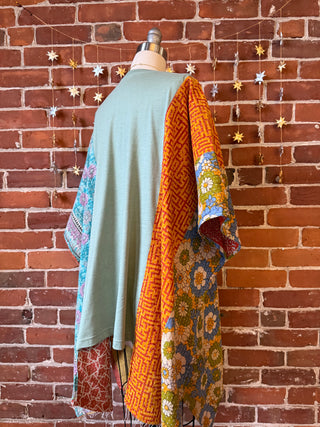 Upcycled Willie Nelson Inspired Hi Lo Kantha Poncho Top