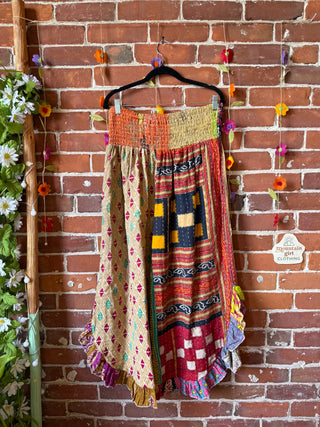 Coffee In The Morning Kantha Ruffle Wide Leg Lounge Pants - Fits up to 2X - Fair Trade Made