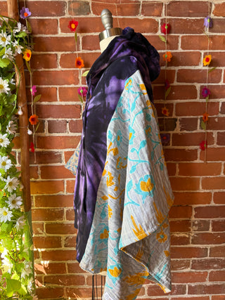 OOAK Autumn Collection- Upcycled Santana Tie Dye Kantha Hoodie Poncho