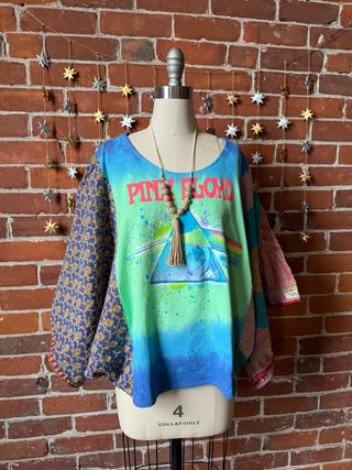 Upcycled Pink Floyd Cropped Kantha Top