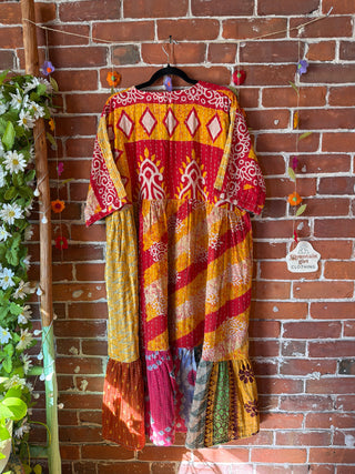 Coffee In The Morning Kantha Dress - Fits up to 3X - 100% Cotton- Fair Trade Made