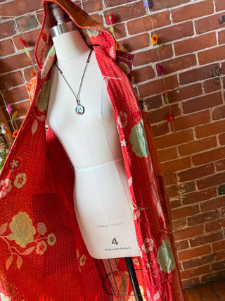 Twilight Reversible Kantha Long Hooded Duster Vest