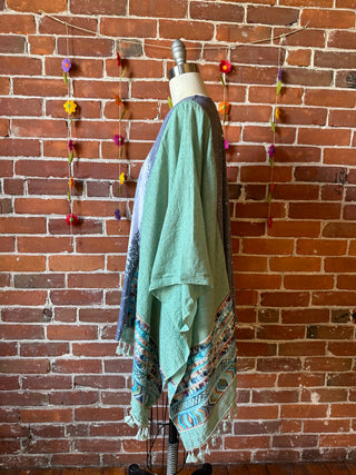 Stevie Nicks Inspired Sage Embroidered Tassel Poncho