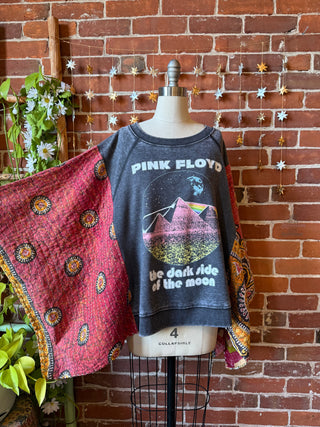 OOAK Winter Collection- Upcycled Pink Floyd Inspired Kantha Poncho Sweatshirt