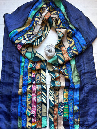OOAK Summer Collection- Upcycled Seven Panel 100% Silk Sari Scarf - Fair Trade Made