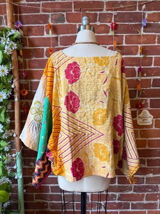 OOAK Summer Collection - Reversible Cosmic Drift Kantha Poncho Top with Luna Butterfly- 2 Tops in 1
