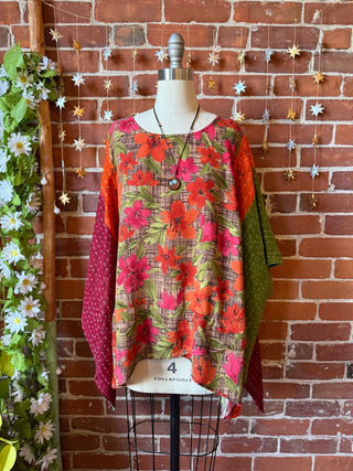 OOAK Autumn Collection - Upcycled Flowy Kantha Poncho Top