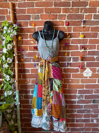 Reversible Upcycled Sari Silky Patchwork Wrap Skirt - Fair Trade Made