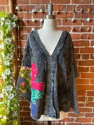 OOAK Autumn Collection - Upcycled Flower Patchwork Poncho Style Top 🌼