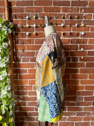 Cotton Patchwork Nova Kantha Bell Sleeve Wrap Top