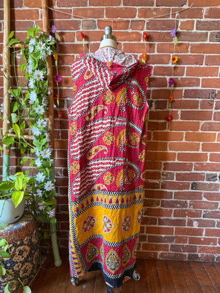 Twilight Reversible Kantha Long Hooded Duster Vest