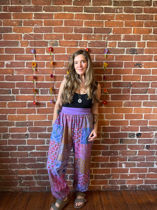 100% Cotton Harem Foldover Waistband Patchwork Pant - Fair Trade Made -Multiple Colors Available