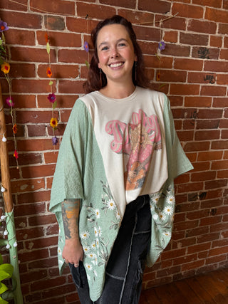 Daisy Dolly Parton Inspired Green Embroidered Poncho