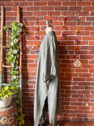 100% Linen Fringe Detail Long Kimono Robe - Made In Italy - Multiple Colors Available